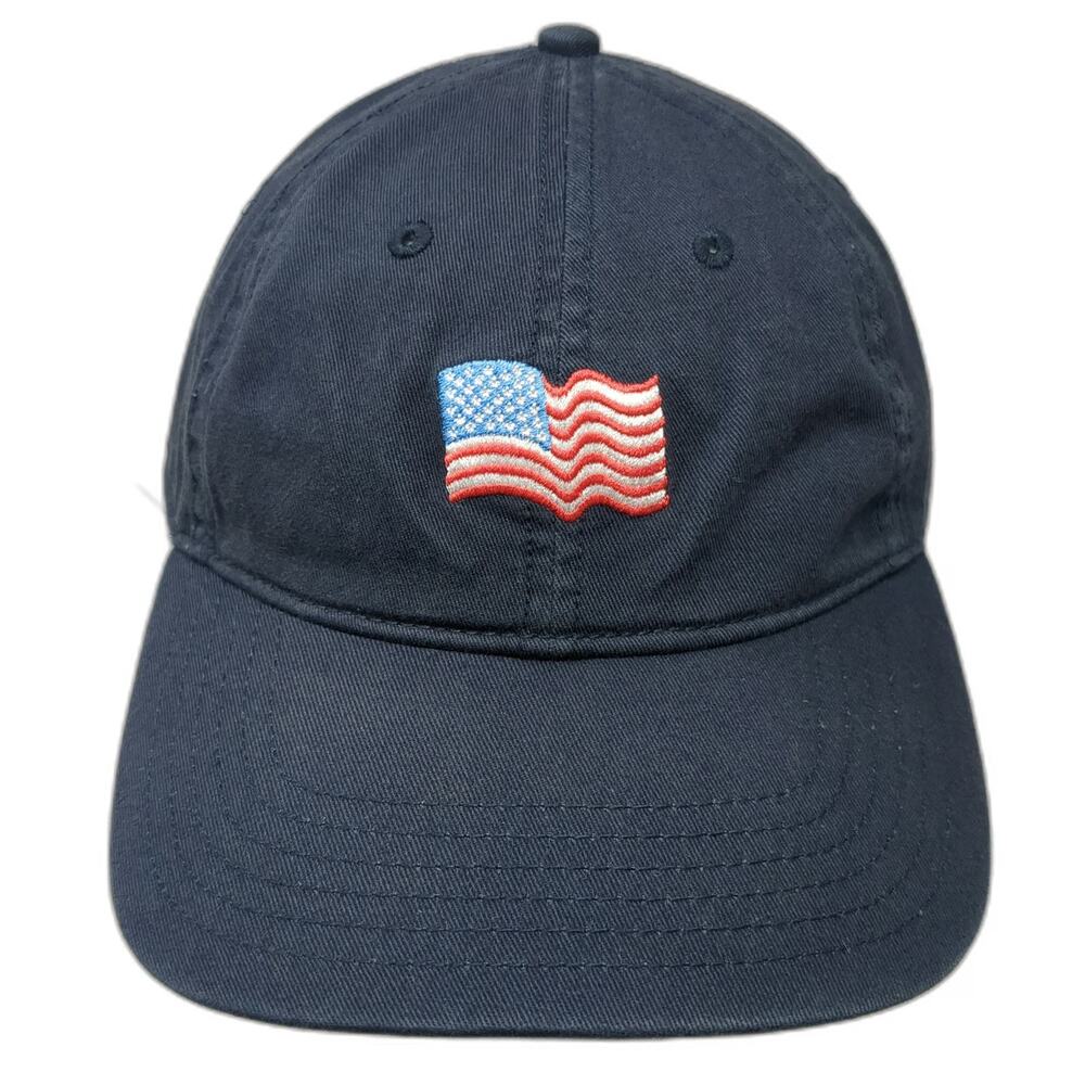 Baseball Cap Blue One Size Embroidered American Flag Slideback Curved Brim Hat